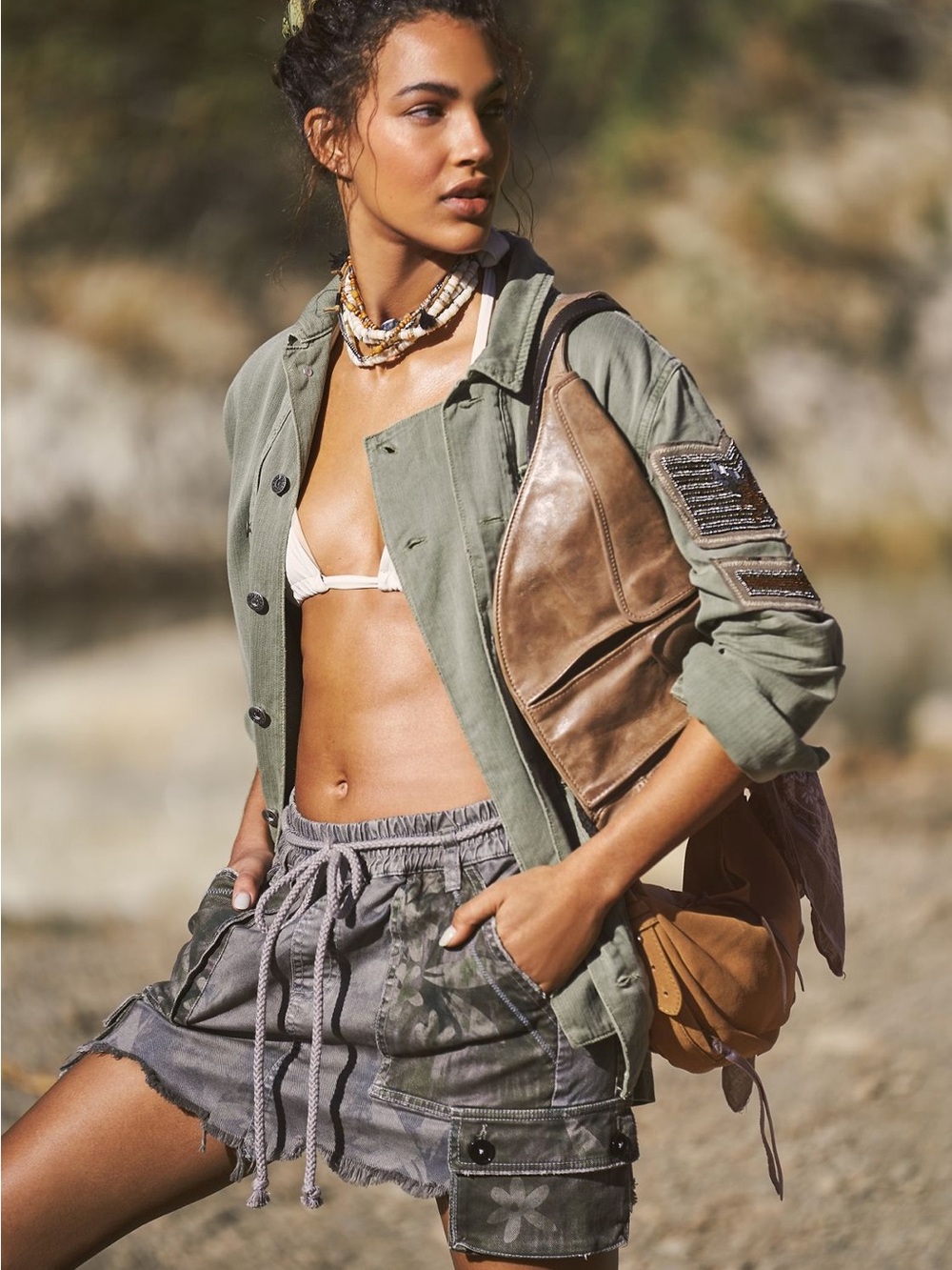 Free People Embellished Military Shirt Jacket.   NWOT